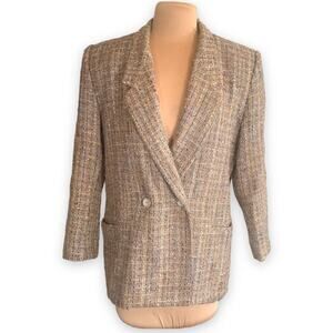 Vintage VP Collections Blazer Jacket Tan Tweed Mohair Silk Blend 12 Winter Luxe